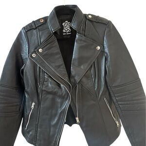 Women's Black Leather Moto Jacket in Size Medium